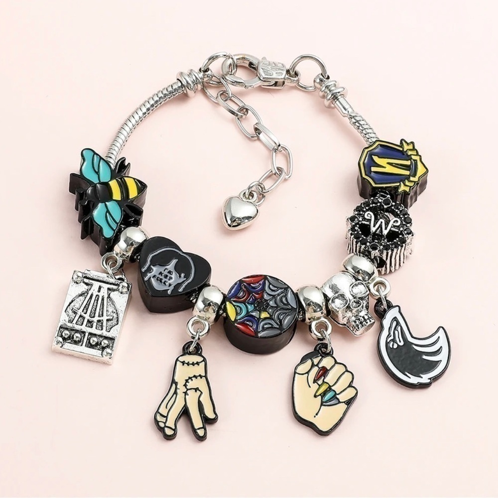 Silver Plated Wednesday Theme Series Addams Family Charm Bracelet